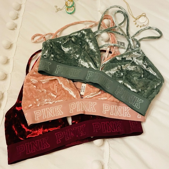 PINK Victoria's Secret Tops - PINK Brushed Velvet Bralette Tops Set of 3 Size M